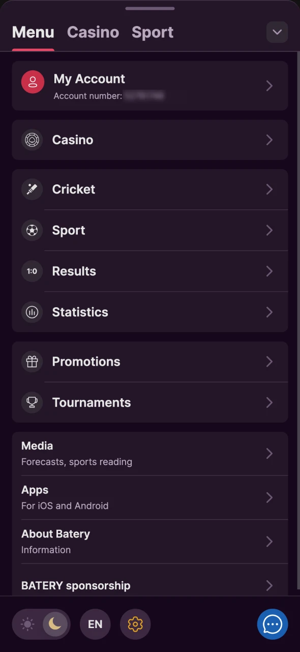 Open the Batery navigation menu from your Android device.