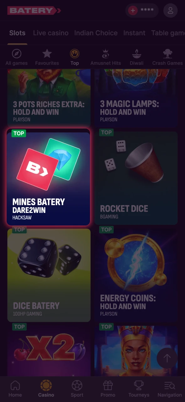 Pick the game you would like to play at Batery.