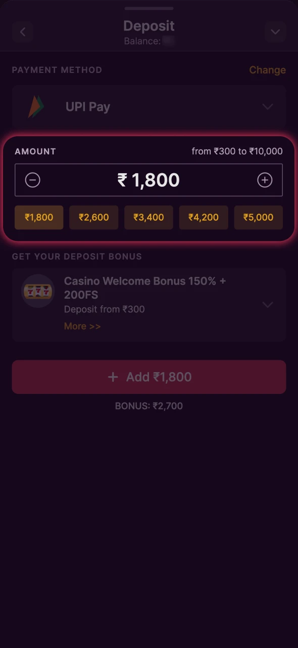 Select how much you want to deposit at Batery.