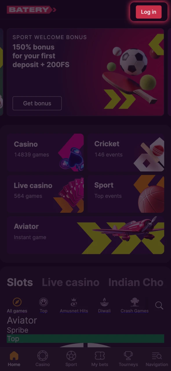 Log in if you already have Batery account.