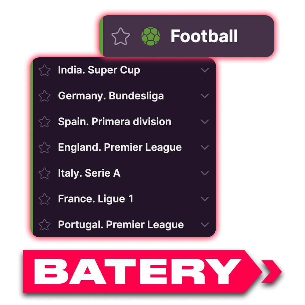 Batery football betting offers you a wide choice of markets.