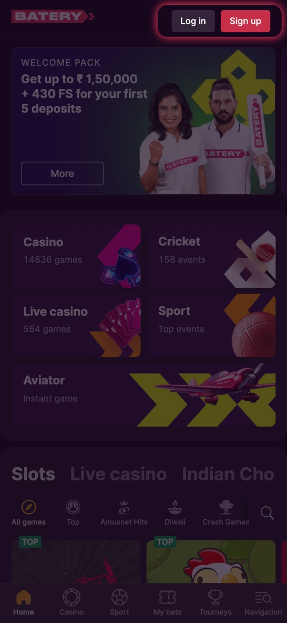 Register or log in to your Batery account.