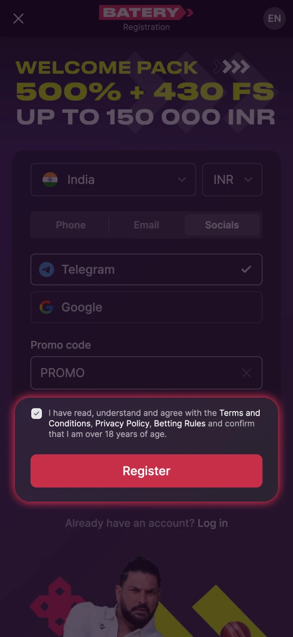 Read the rules of Batery platform and finish the registrstion.