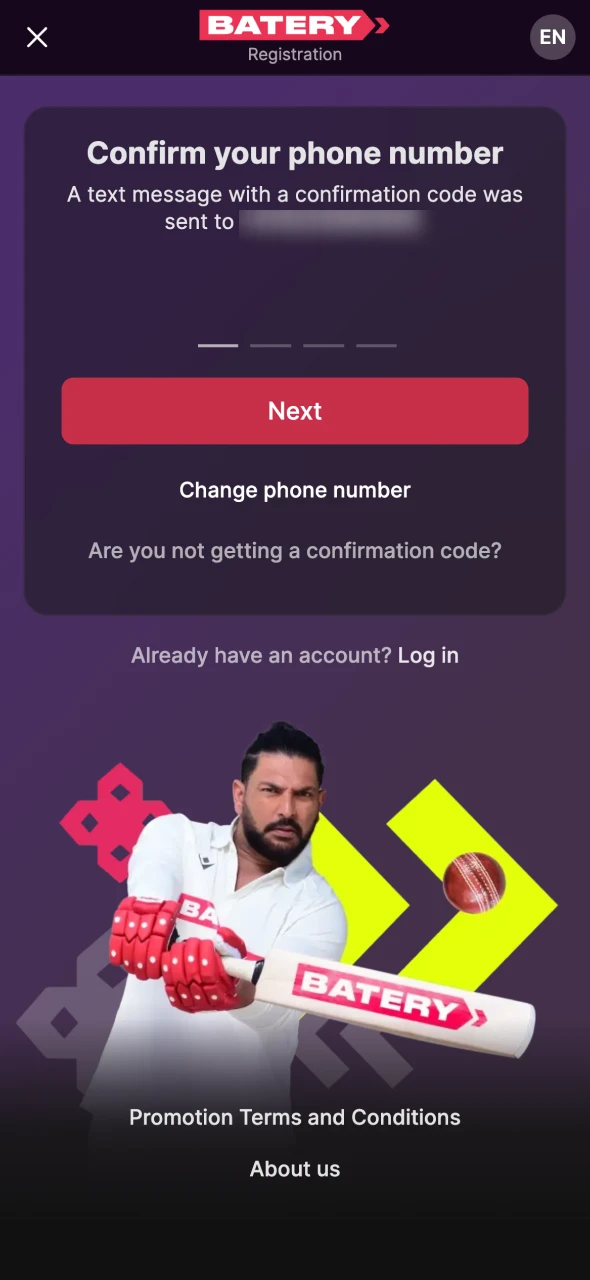 Verify phone number and enter it in the Batery field.
