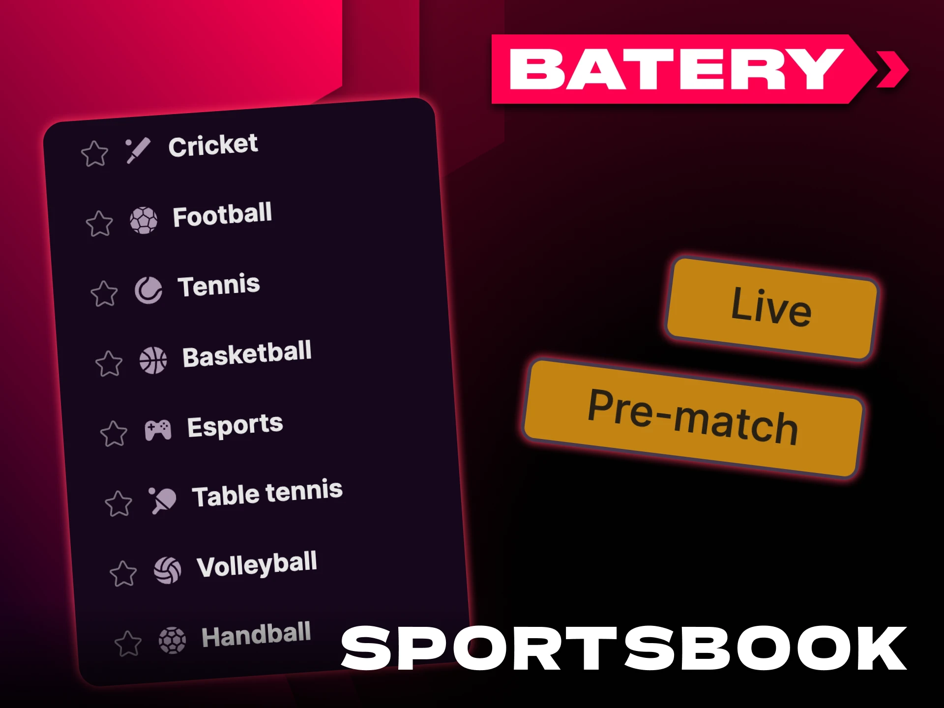 Batery Bet sportsbook section is simple and quick to navigate.