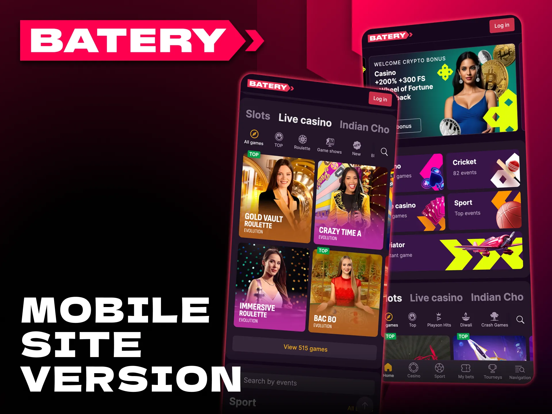Batery mobile site offers the same features as the app.