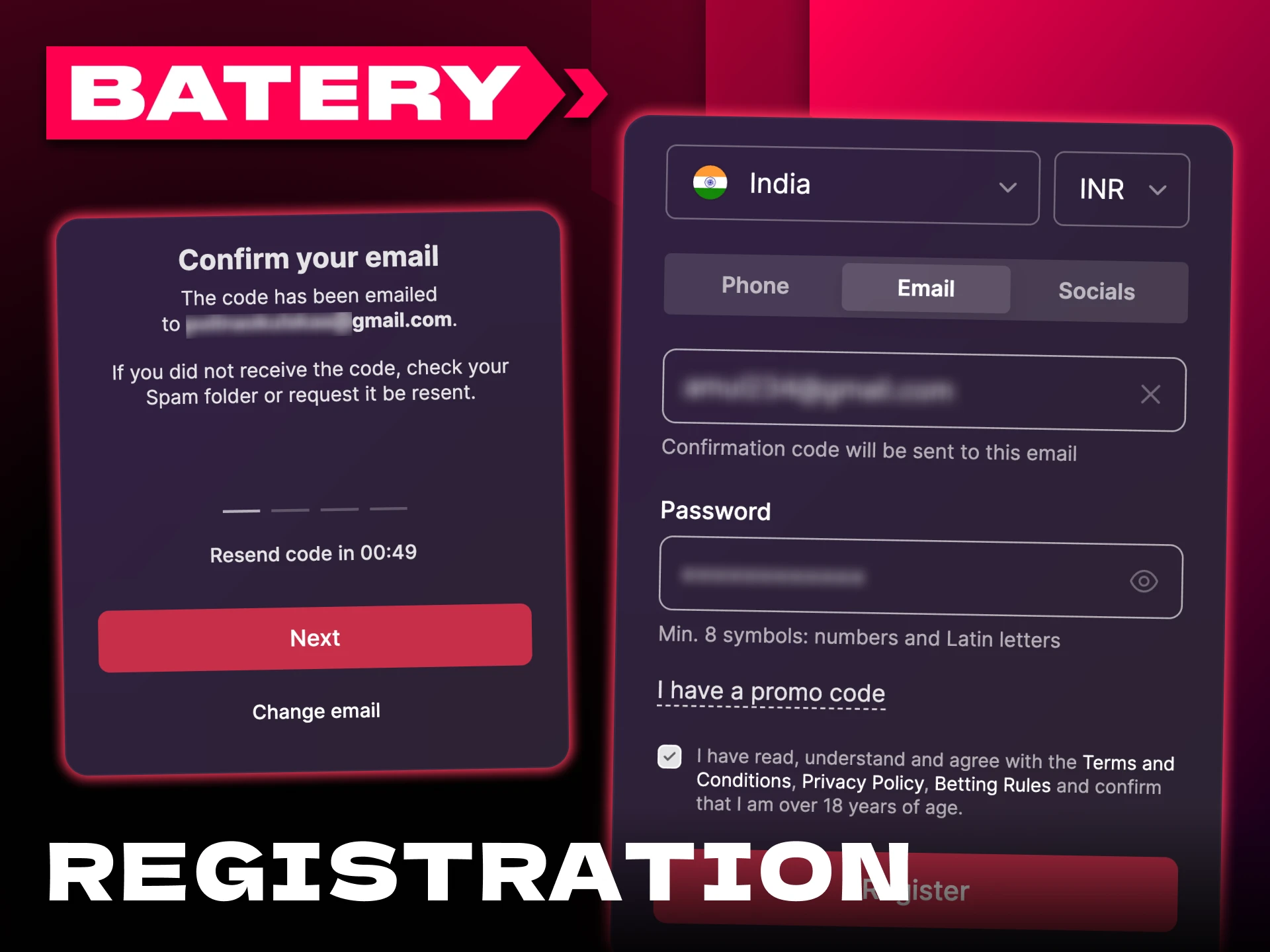 You can create a Batery account directly in the app.