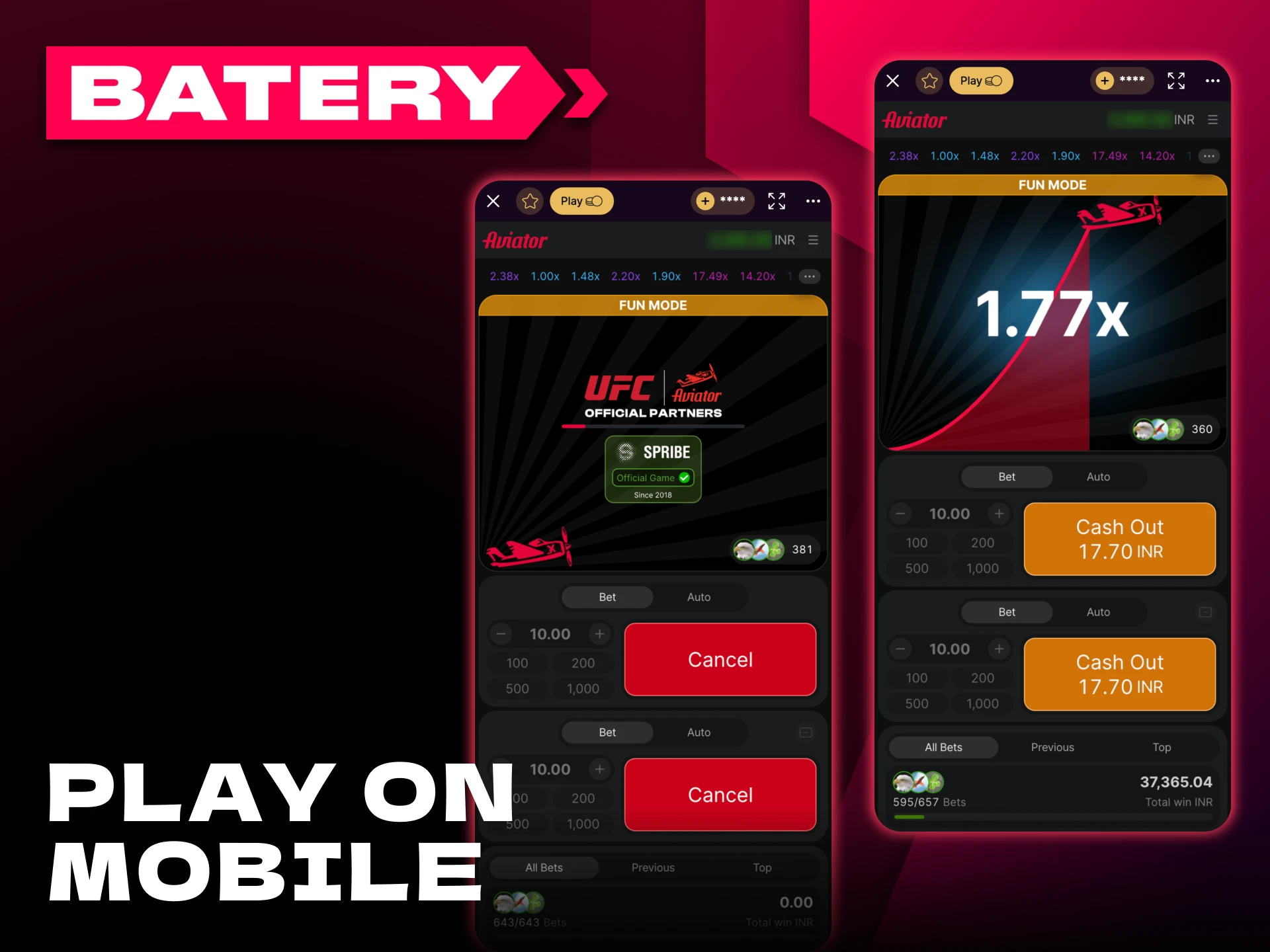 Batery app gives you full access to Aviator game.