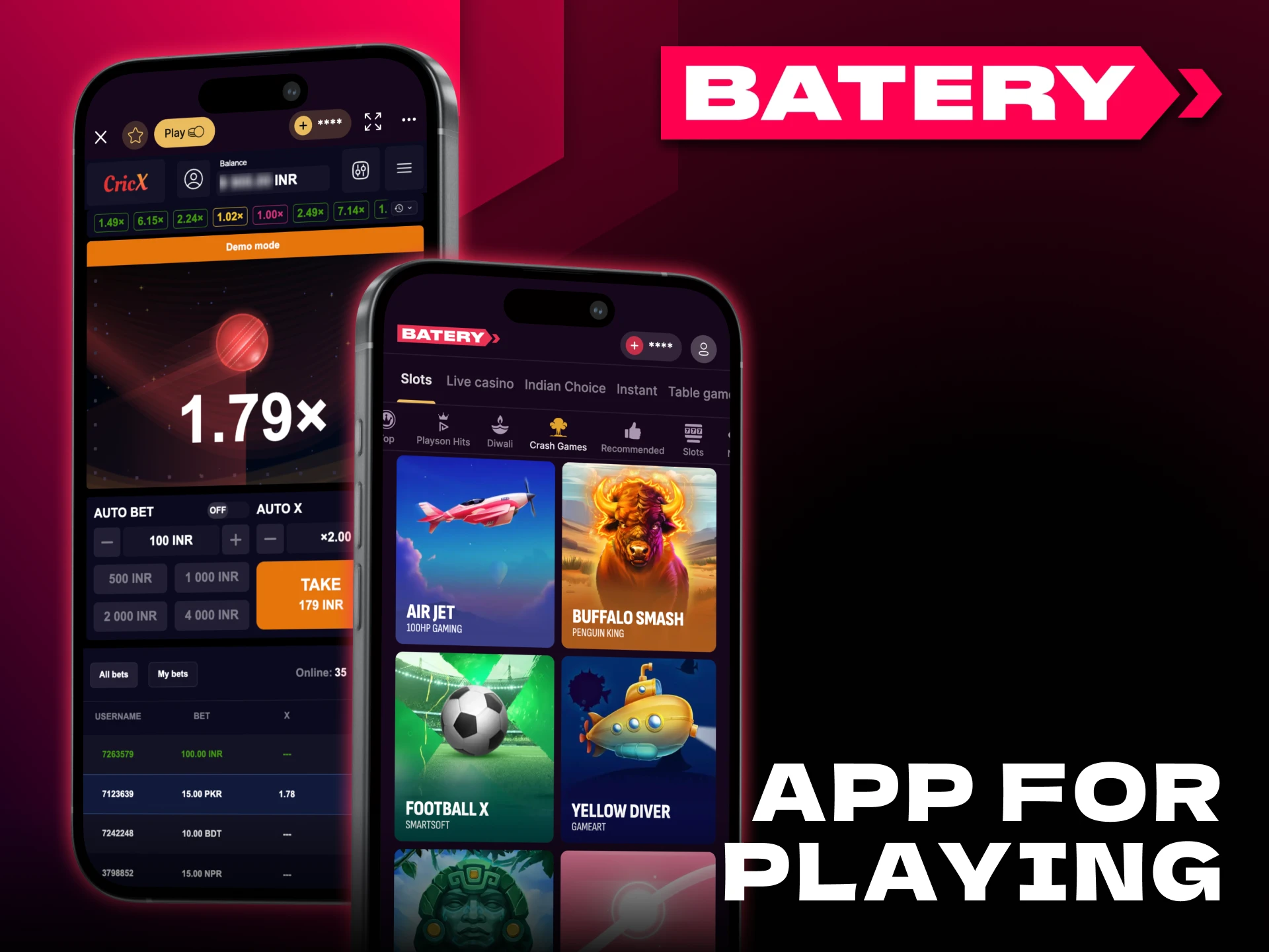 Play crash games on the Batery app with full functionality.