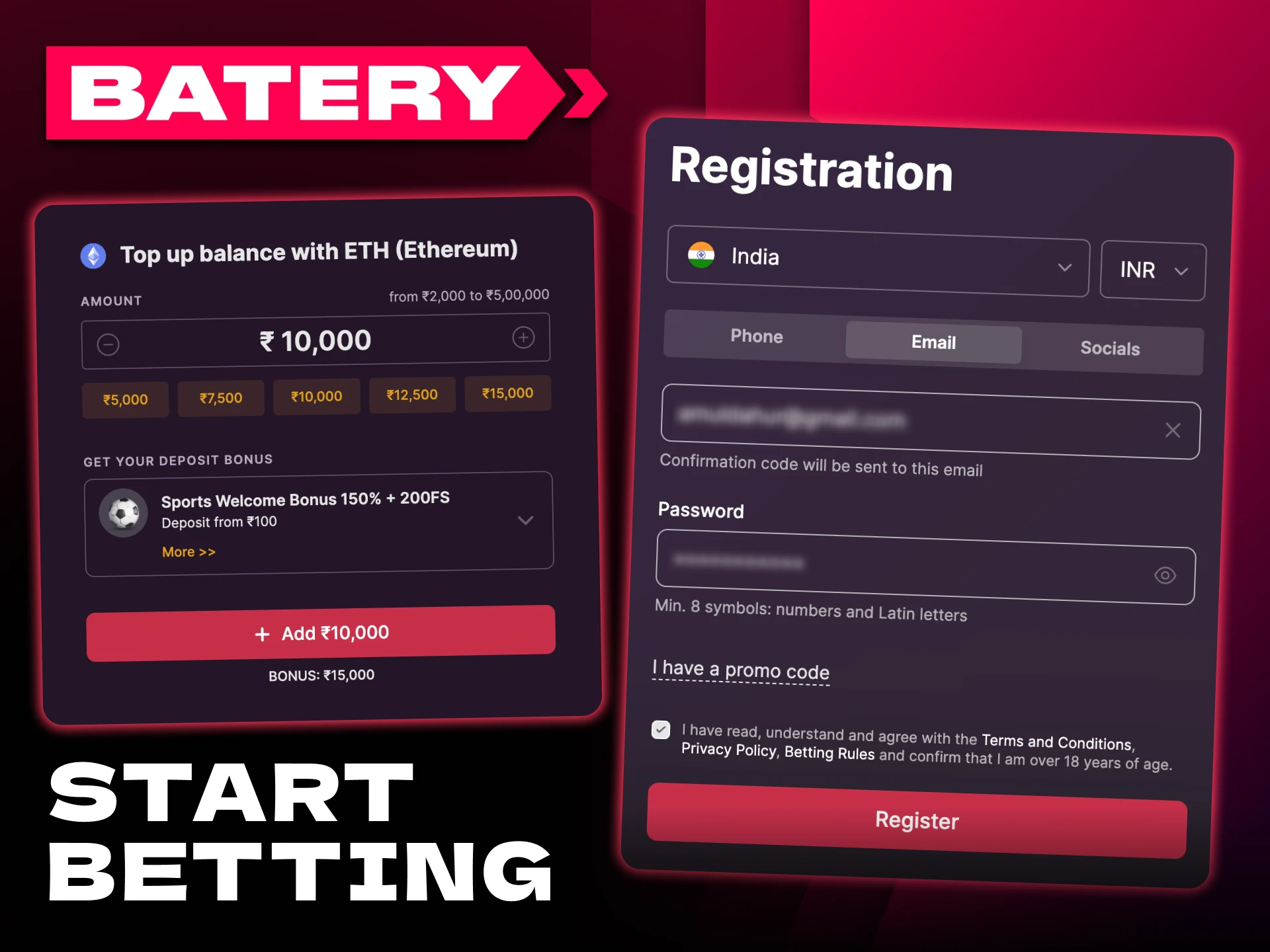 Get started with Batery kabaddi betting in a few steps.