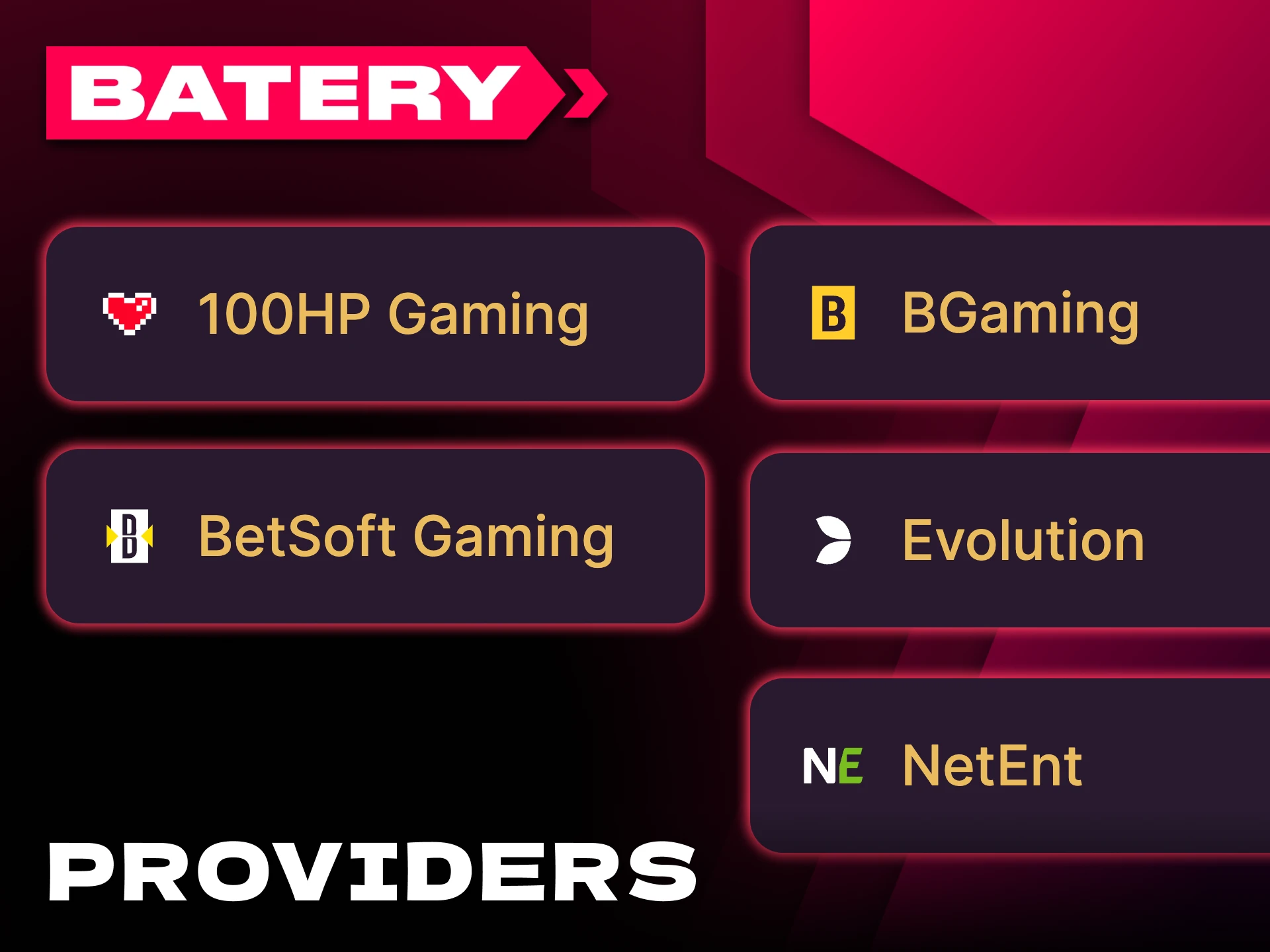 Batery platform partners with leading table games providers.