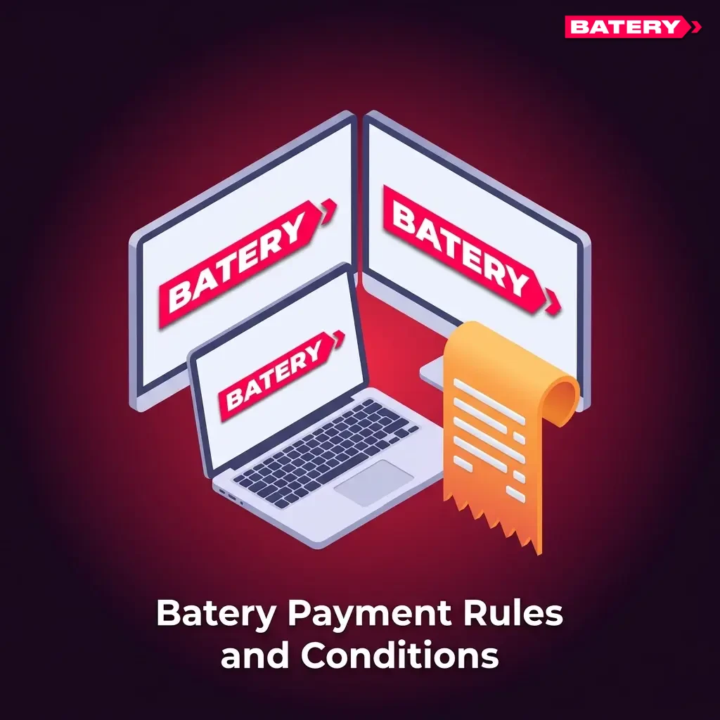 Batery payment rules covering identity verification, same method policy, bonus wagering, transaction limits, and account ownership