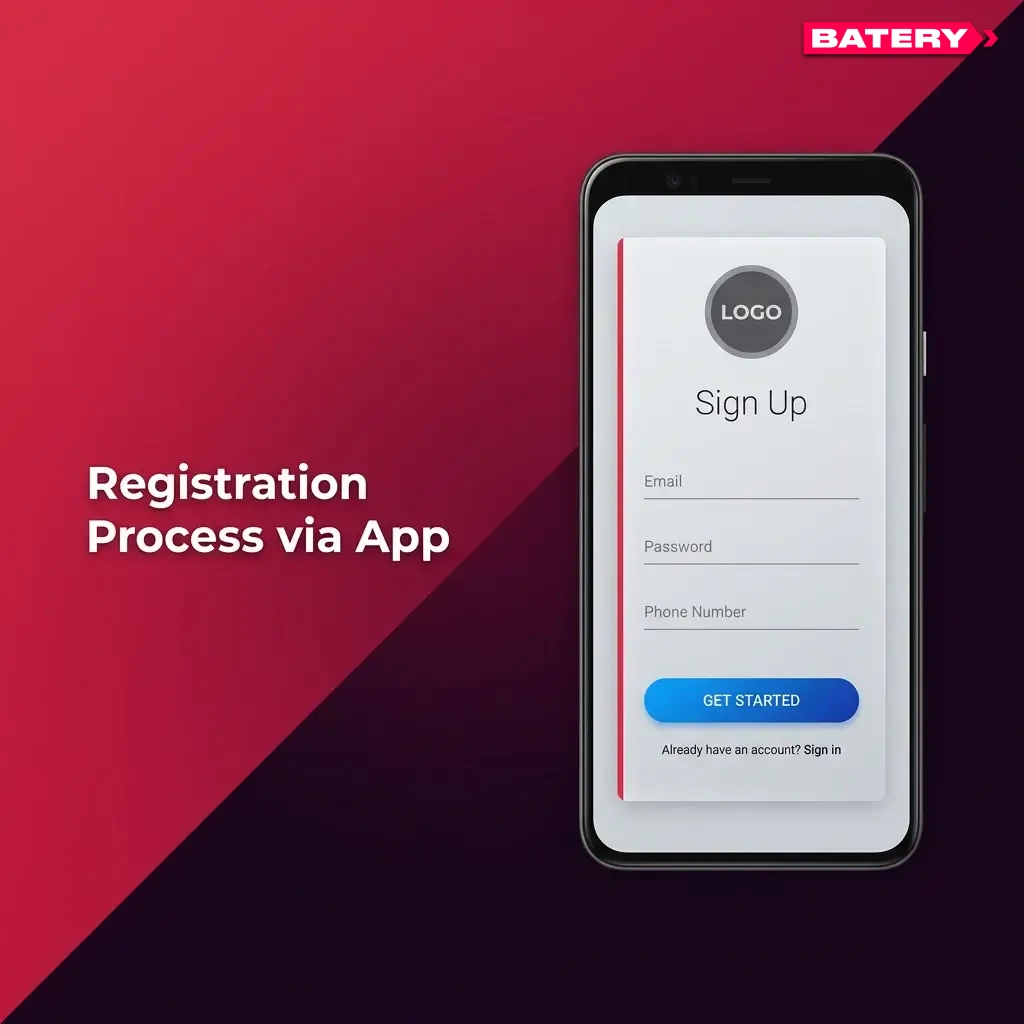 Mobile app registration steps showing sign-up form with personal details, currency selection, and account creation for betting platform