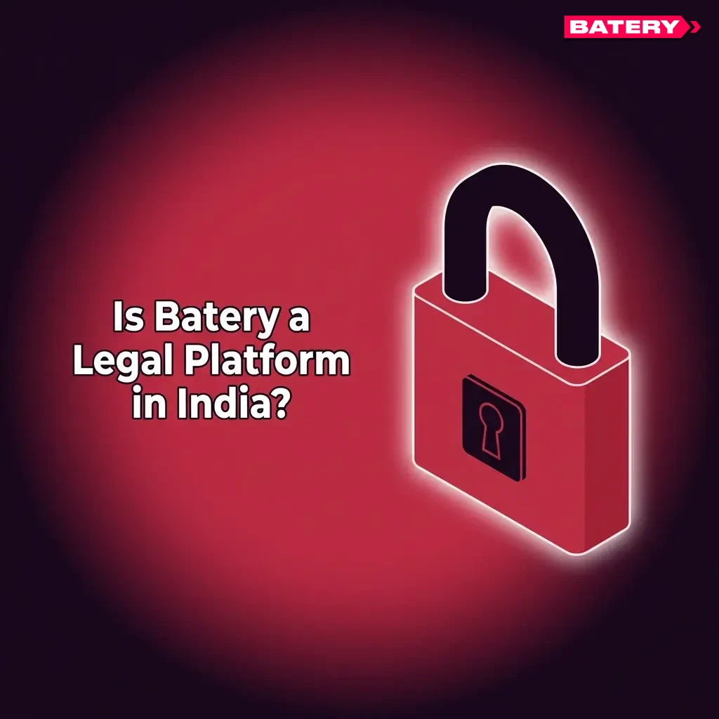 Batery betting platform with Curacao Gaming Authority licence logo, showing responsible gambling tools and legal compliance in India