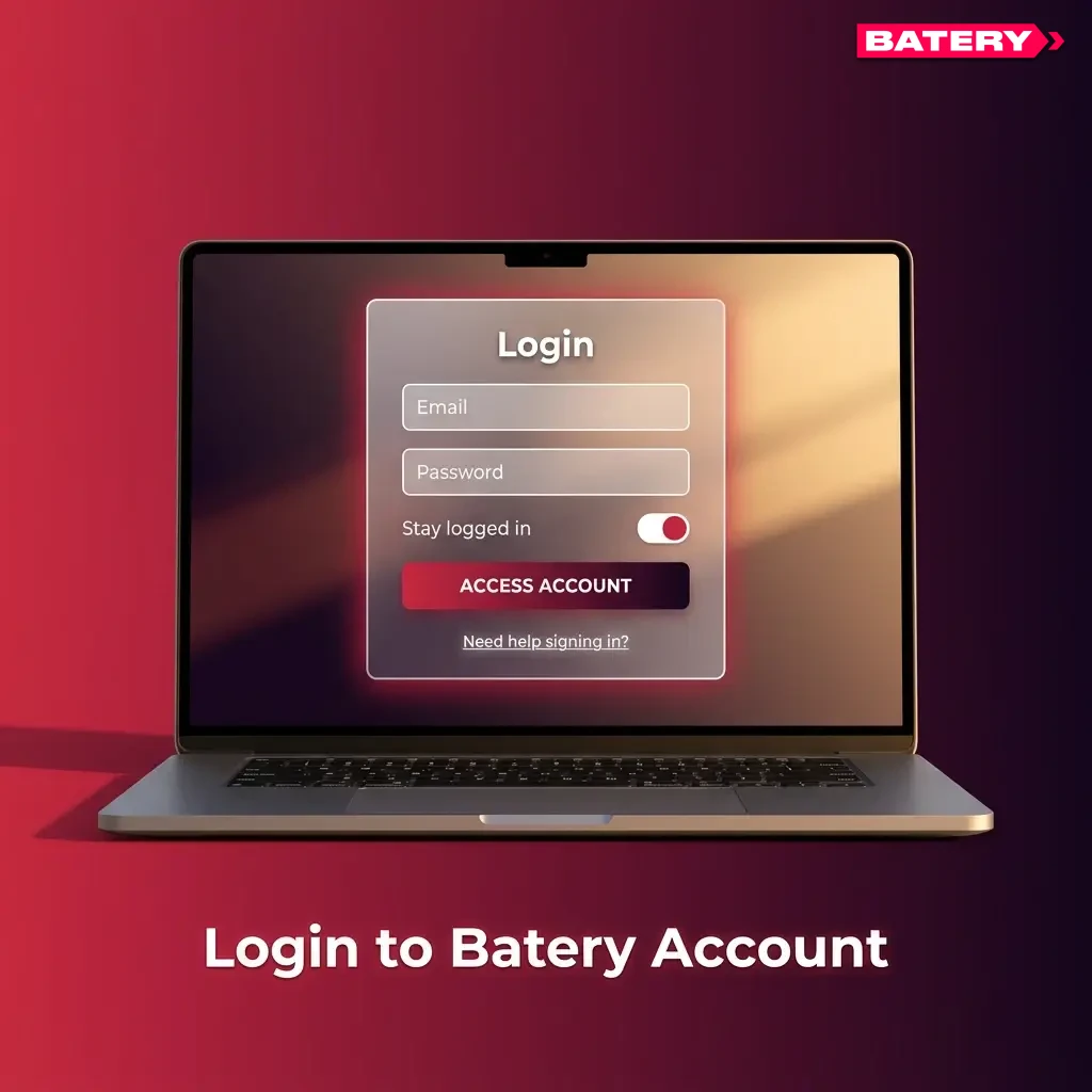 Step-by-step guide to login to Batery account using email, password, and OTP verification to access dashboard
