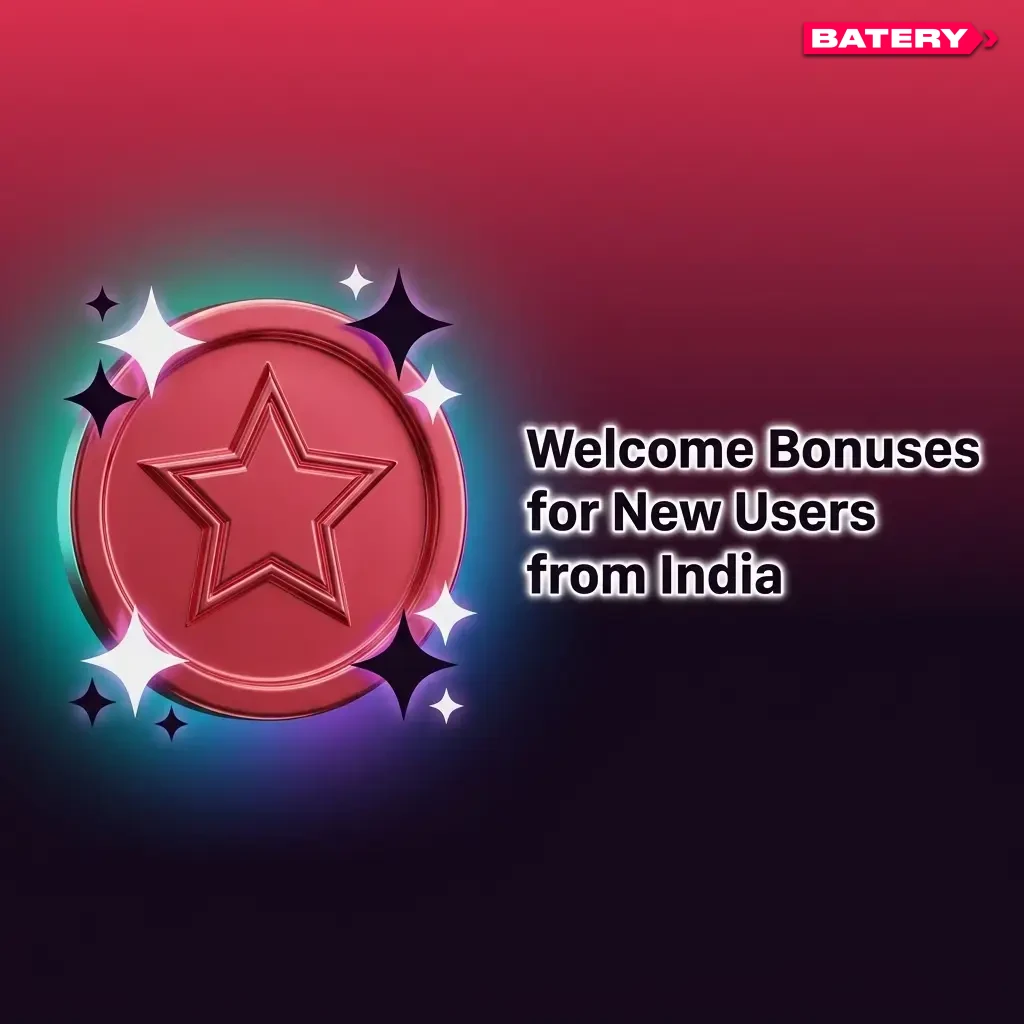 Welcome bonus offer for new Indian users on Batery showing 500% up to 1,50,000 INR and 430 free spins