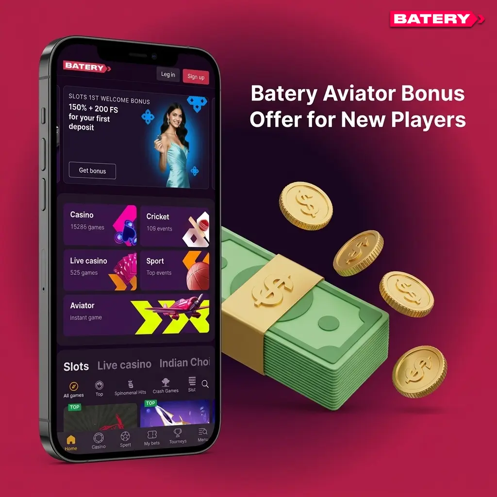 Batery Aviator 150% deposit bonus up to 30,000 INR with 200 free spins for new players