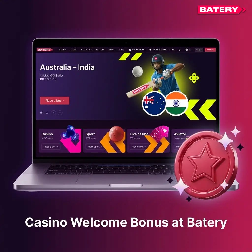 Batery Casino welcome bonus 150% match up to 30,000 INR plus 200 free spins for new players